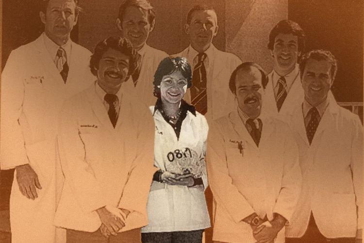 Dr. Maryse《, pictured with her classmates in 1980, has created an endowed scholarship for dental students.