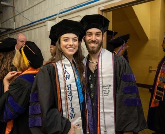 Jackson Hadden, ’21, and Aliya Gorelick, '21, participate in McGeorge School of Law's graduation ceremony